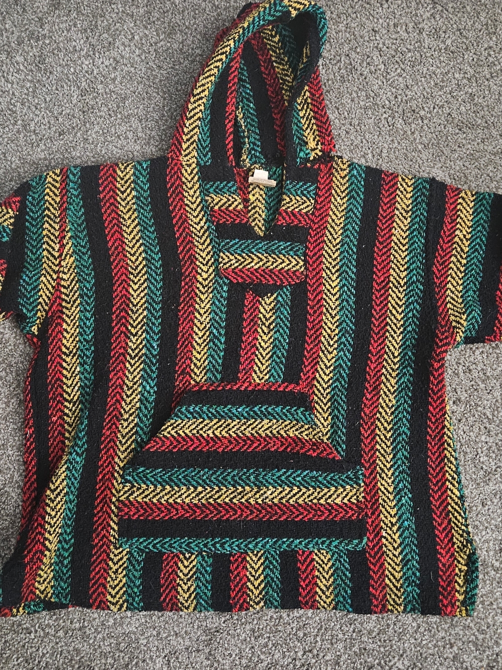 BAJA Hoodie Men Multicolor Rasta Hooded Pullover Southwestern Surf Knit